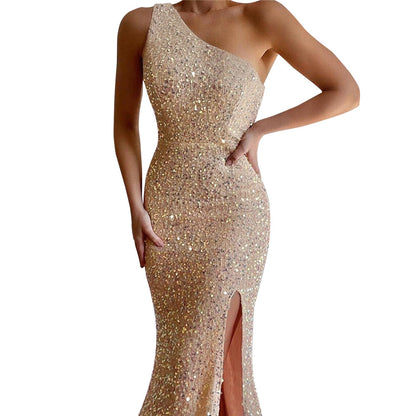 Women's Sleeveless One-shoulder Sequins Dress